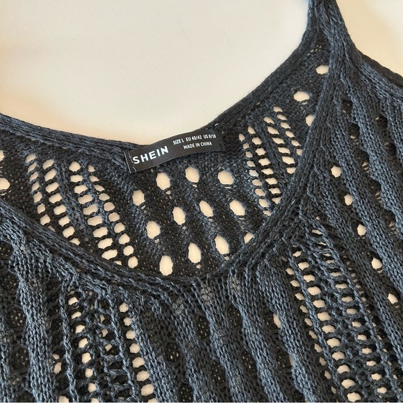 SHEIN Black Crocheted Swimsuit Coverup, size large NWOT - Picture 9 of 11